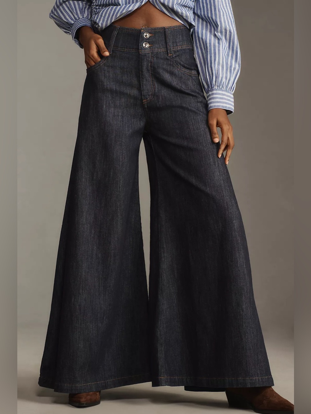 Anthropologie Pilcro Dramazzo Ultra Wide-Leg Jeans Blue Size 29 - Picture 2 of 16